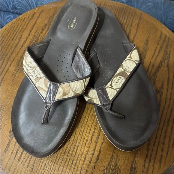 Coach | Shoes | Coach Dark Brown And Tan Flip Flops | Poshmark display picture 1
